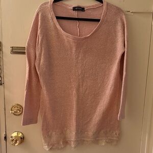 Enzo Glam Pink Glittery Women's 3/4 Sleeve Sweater w/ lace detail. Size Small.
